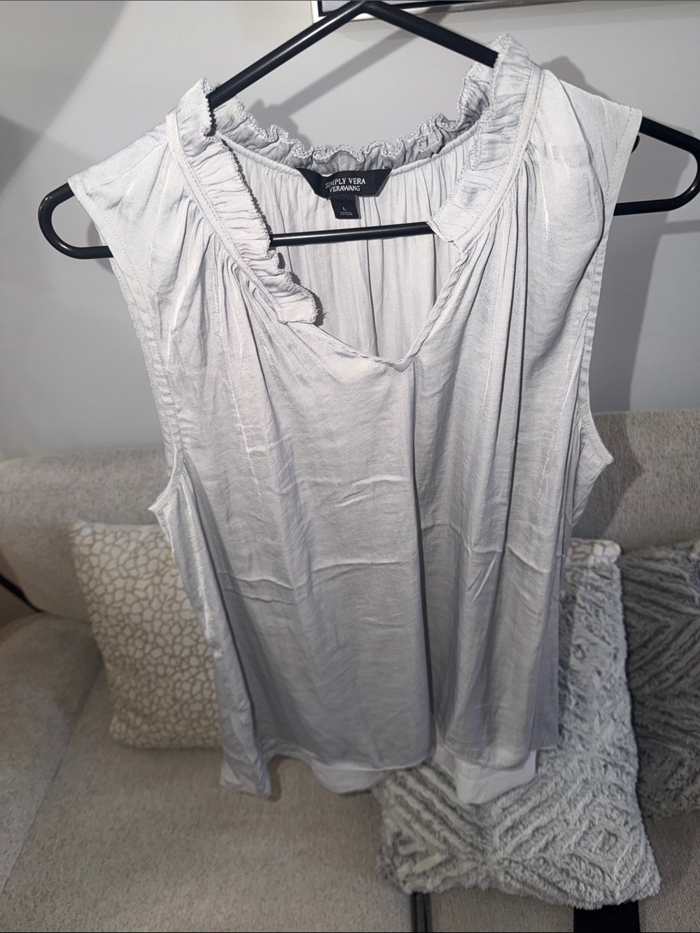 Vince Camuto Light Gray Ruffled Neck Sleeveless Top